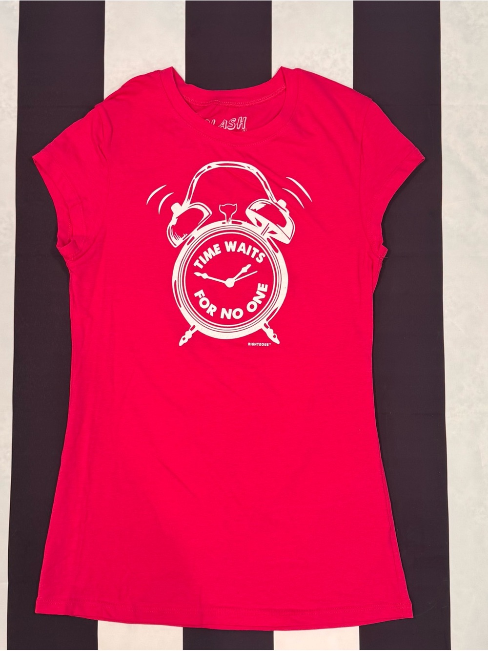 Splash Red Graphic Swim Coverup Tee with White Alarm-Clock Print